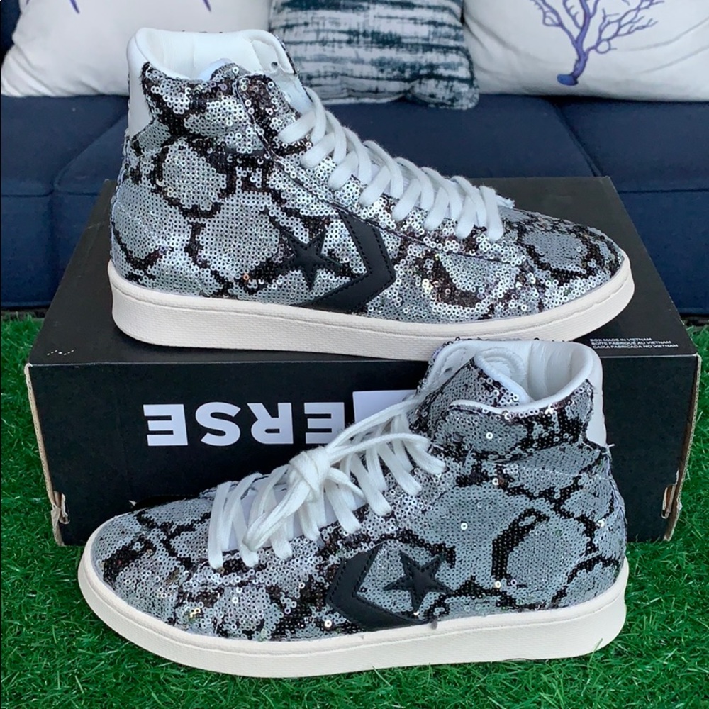 Converse PRO Leather mid silver/vintage wht/blk WM - Picture 3 of 16